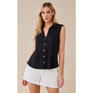 Bella Dahl Mixed Sleeveless Button Down Top Black Size Small NWT